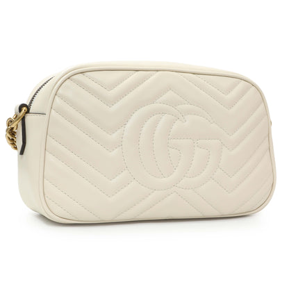 Exclusive Gucci White Calfskin Matelasse Small GG Marmont Chain Shoulder Bag — Side View