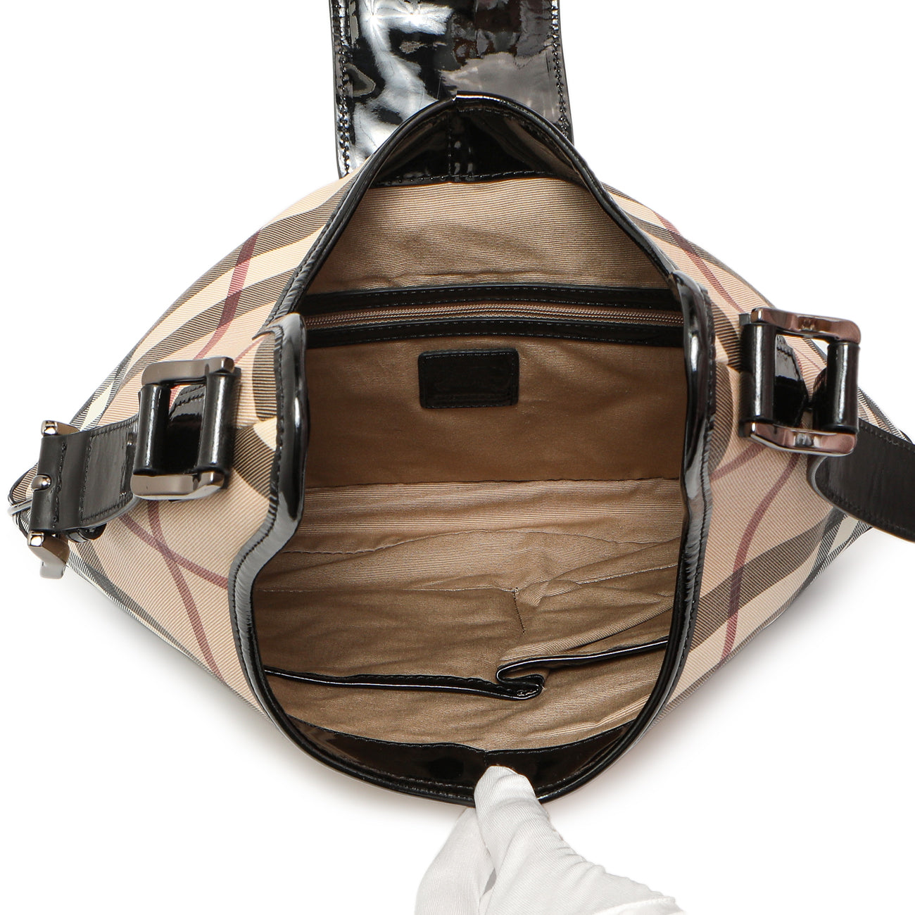 Exclusive Burberry Black Patent Nova Check Brook Hobo — Alternate View 8