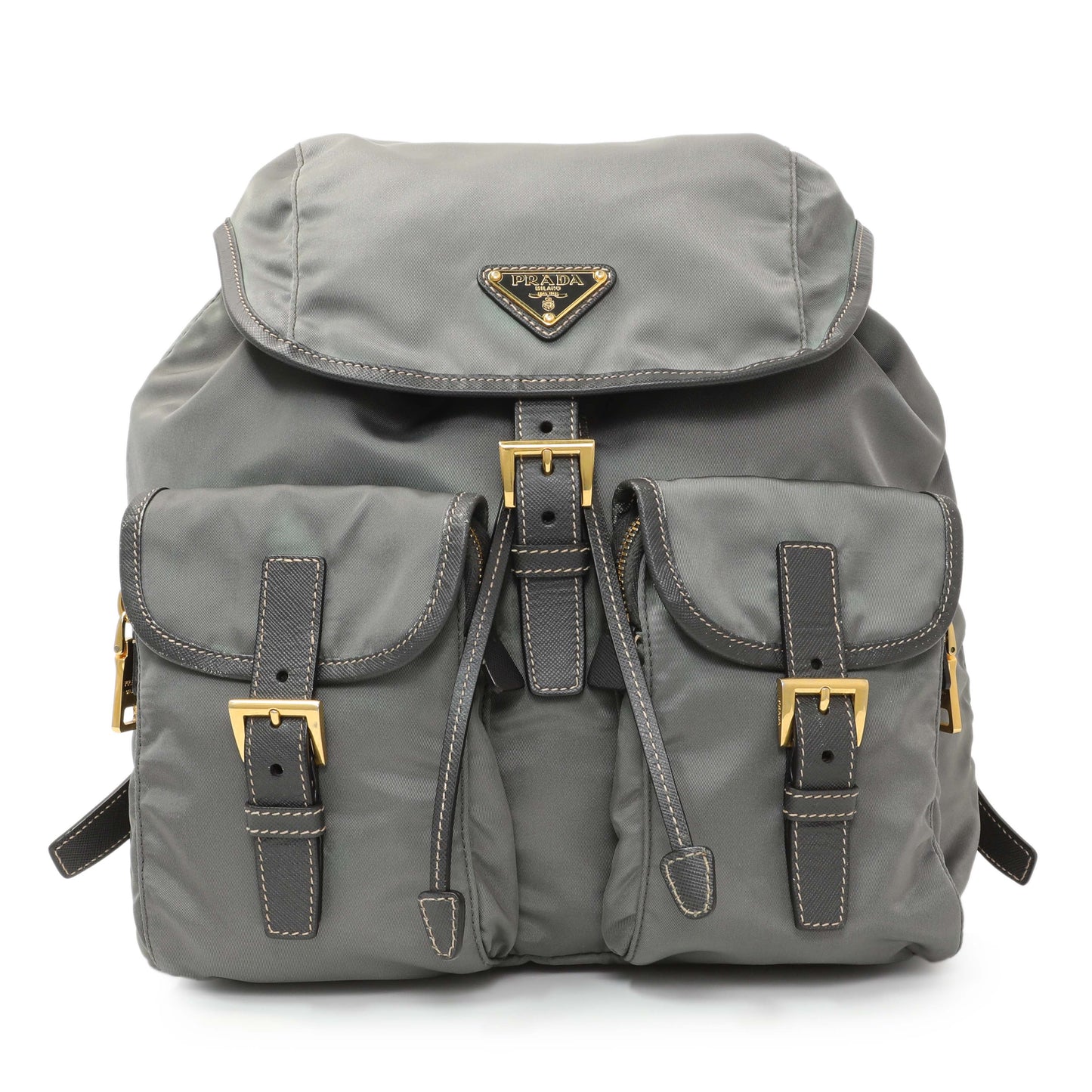 Exclusive Prada Grey Tessuto Nylon Medium Backpack — Front View