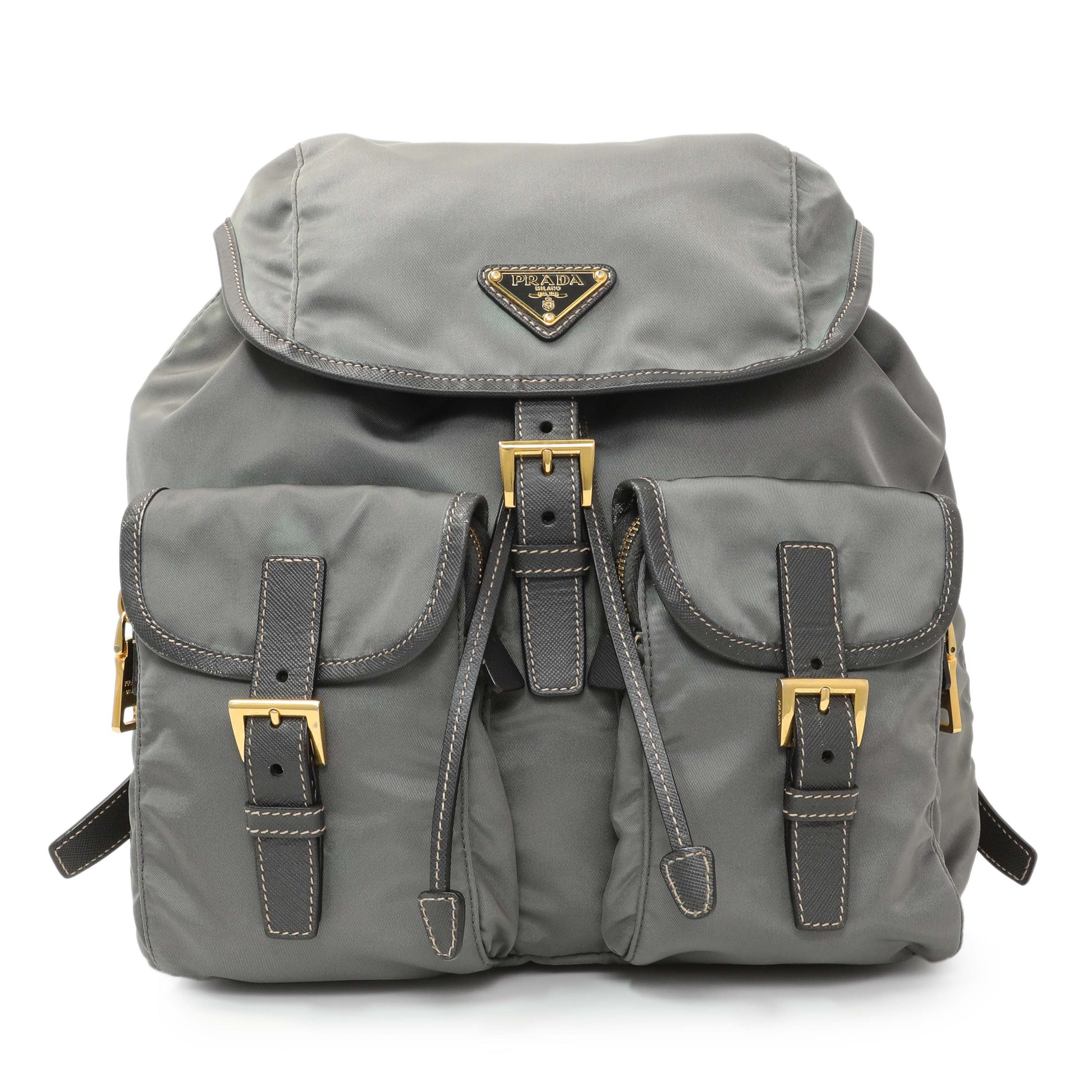 Exclusive Prada Grey Tessuto Nylon Medium Backpack — Front View