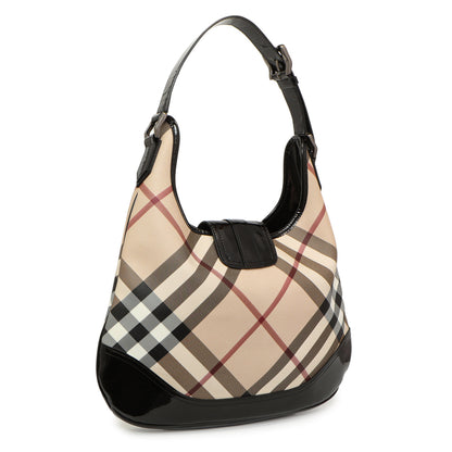 Exclusive Burberry Black Patent Nova Check Brook Hobo — Side View