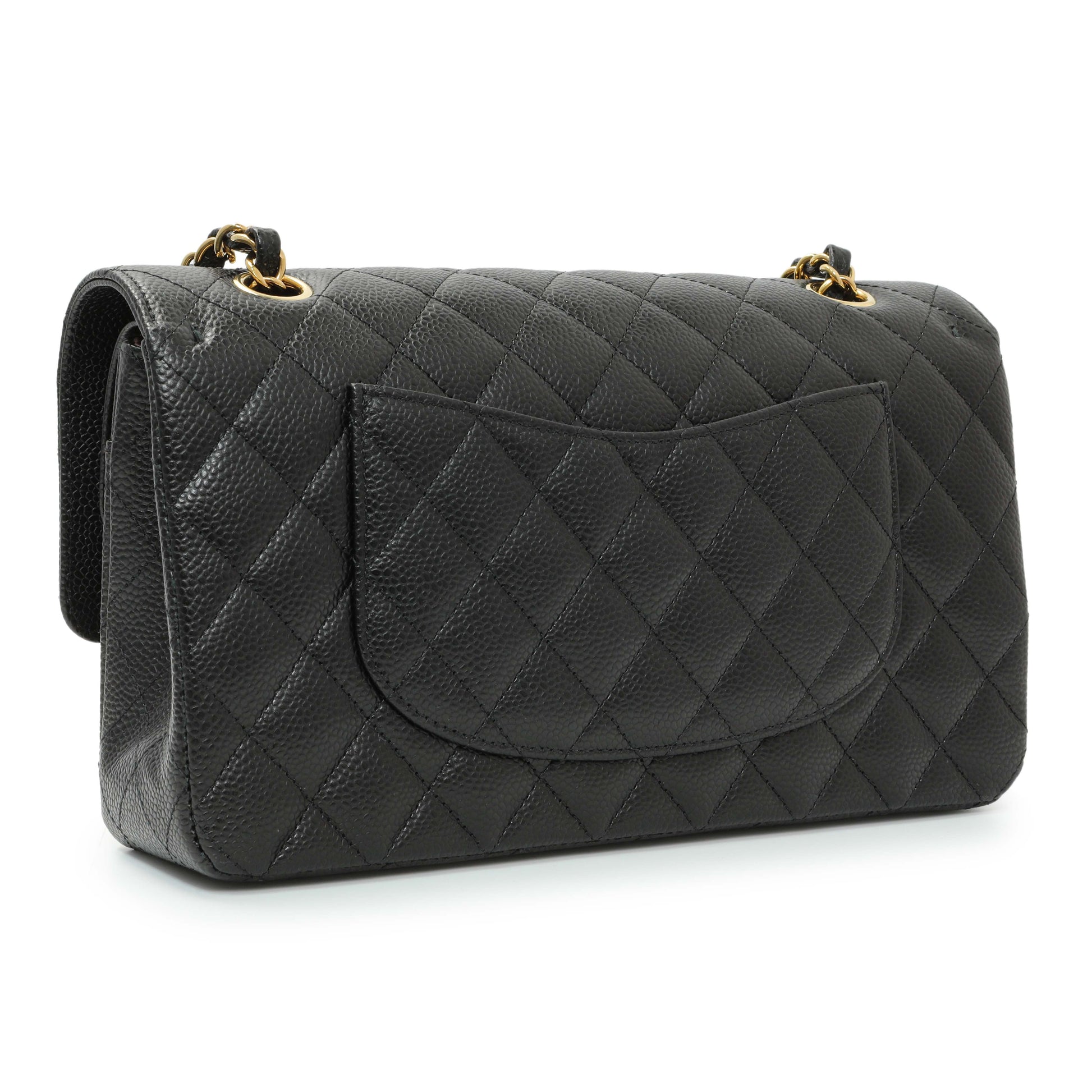 Exclusive Chanel Black Quilted Caviar Medium Classic Double Flap — Side View
