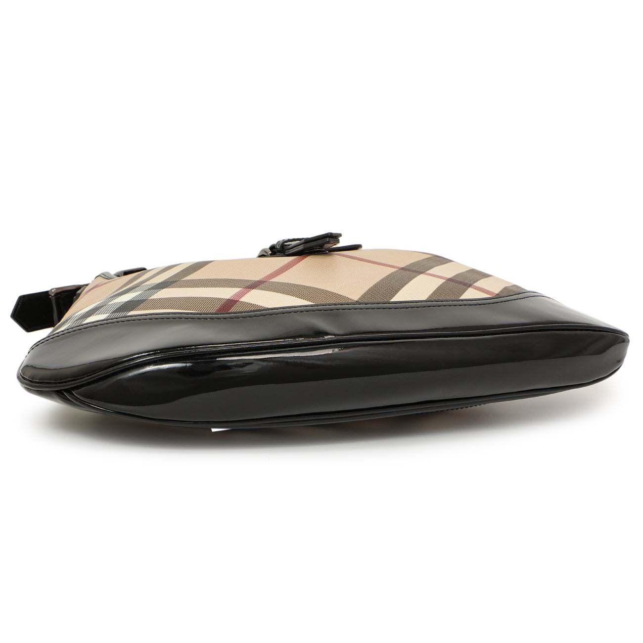Exclusive Burberry Black Patent Nova Check Brook Hobo — Back View
