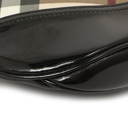 Exclusive Burberry Black Patent Nova Check Brook Hobo — Top View