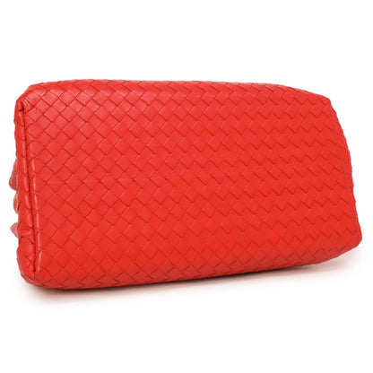Exclusive Bottega Veneta Red Intrecciato Small Roma  Bag — Back View