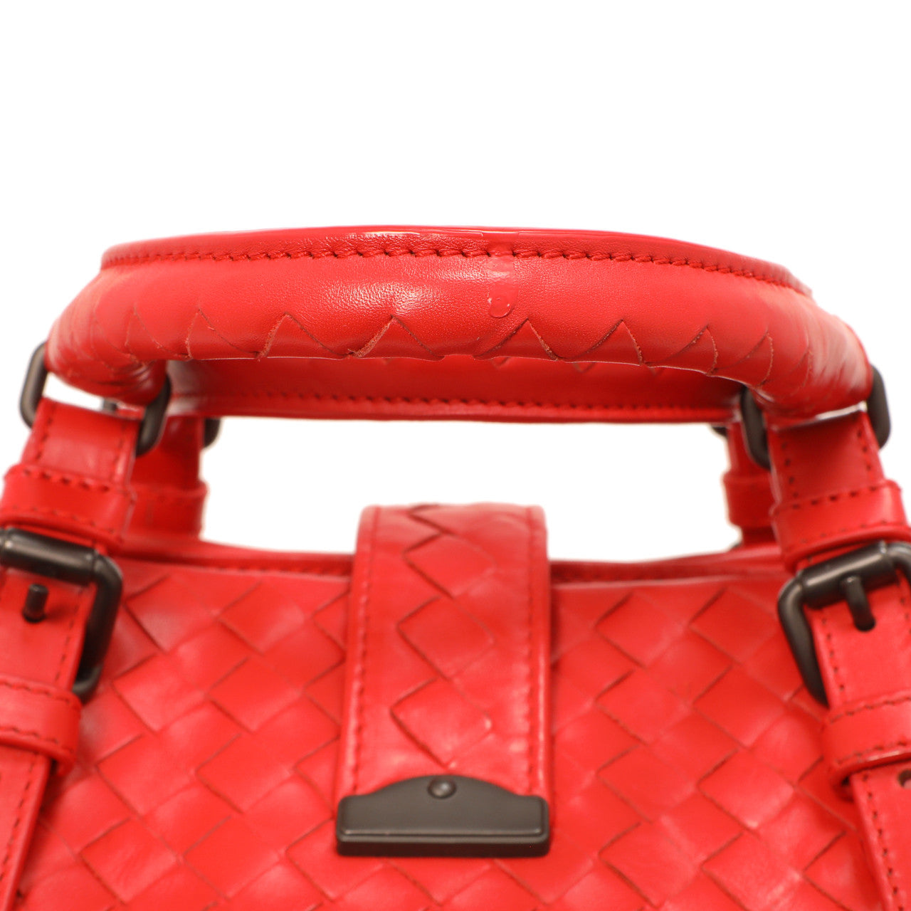 Exclusive Bottega Veneta Red Intrecciato Small Roma  Bag — Lifestyle View