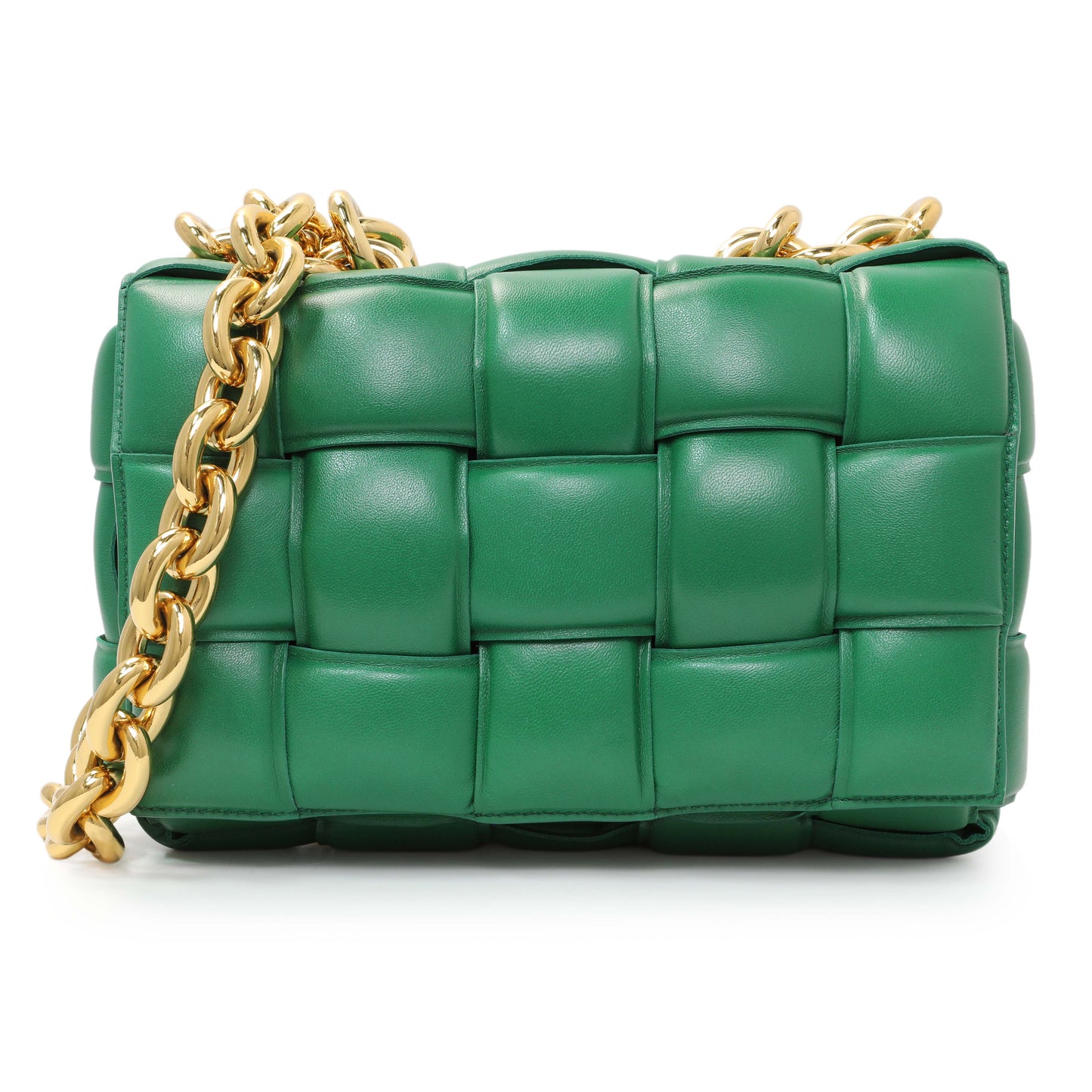 Exclusive Bottega Veneta Green Lambskin Maxi Intreccio Padded Chain Cassette Crossbody Bag — Front View