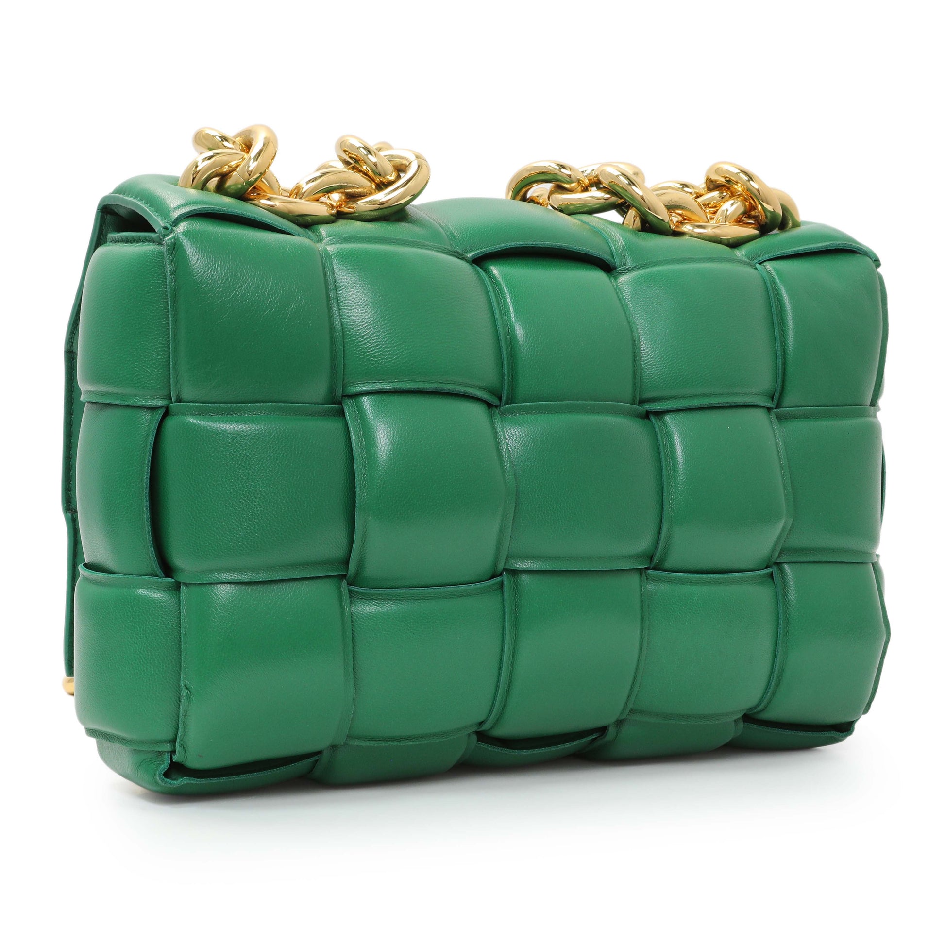 Exclusive Bottega Veneta Green Lambskin Maxi Intreccio Padded Chain Cassette Crossbody Bag — Side View
