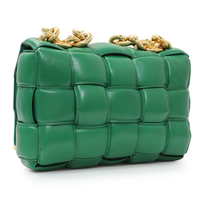 Exclusive Bottega Veneta Green Lambskin Maxi Intreccio Padded Chain Cassette Crossbody Bag — Side View