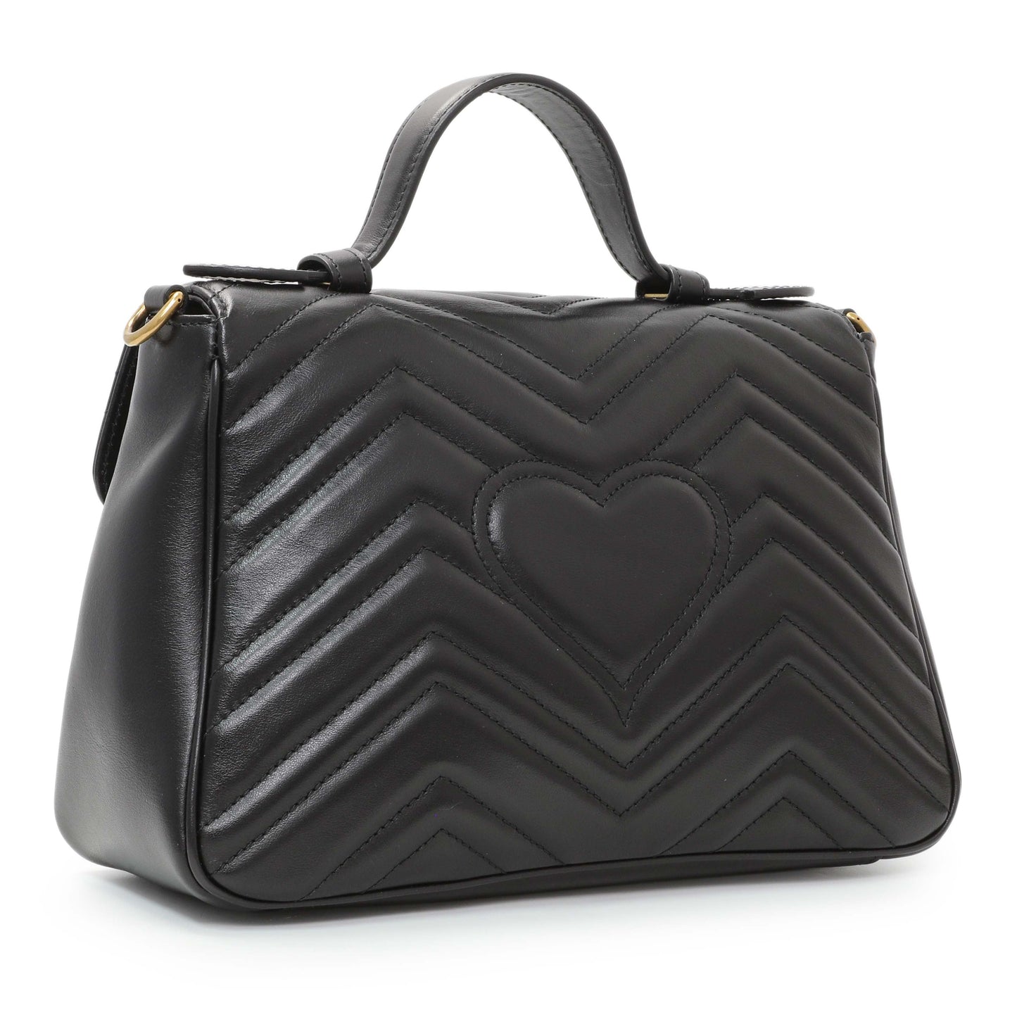 Exclusive Gucci Black Calfskin Matelasse Small GG Marmont Top Handle Shoulder Bag — Side View