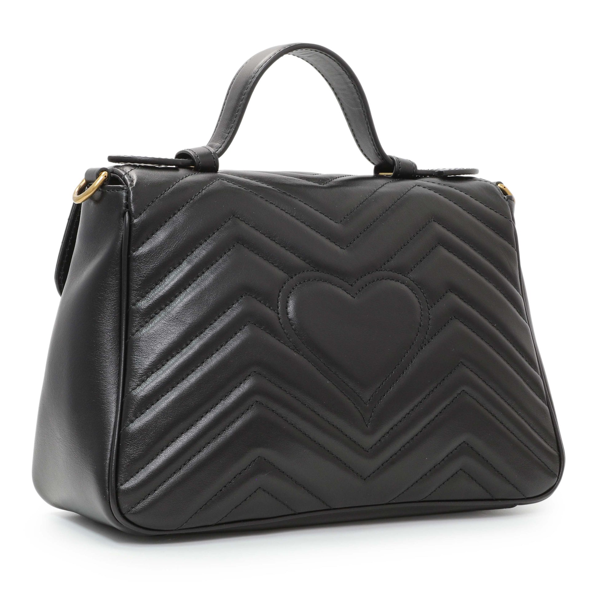 Exclusive Gucci Black Calfskin Matelasse Small GG Marmont Top Handle Shoulder Bag — Side View