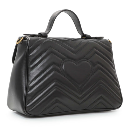 Exclusive Gucci Black Calfskin Matelasse Small GG Marmont Top Handle Shoulder Bag — Side View