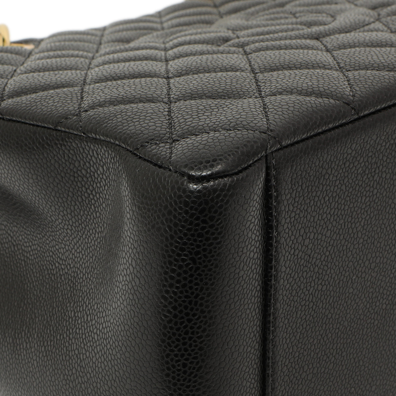 Exclusive Chanel Black Quilted Caviar Grand Shopping Tote GST — Detail View