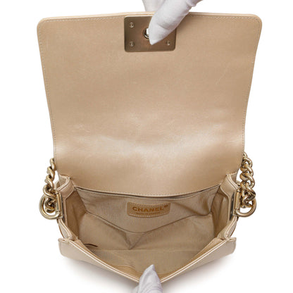 Exclusive Chanel Champagne Braided Lambskin & Patent Small Boy Bag — Alternate View 8