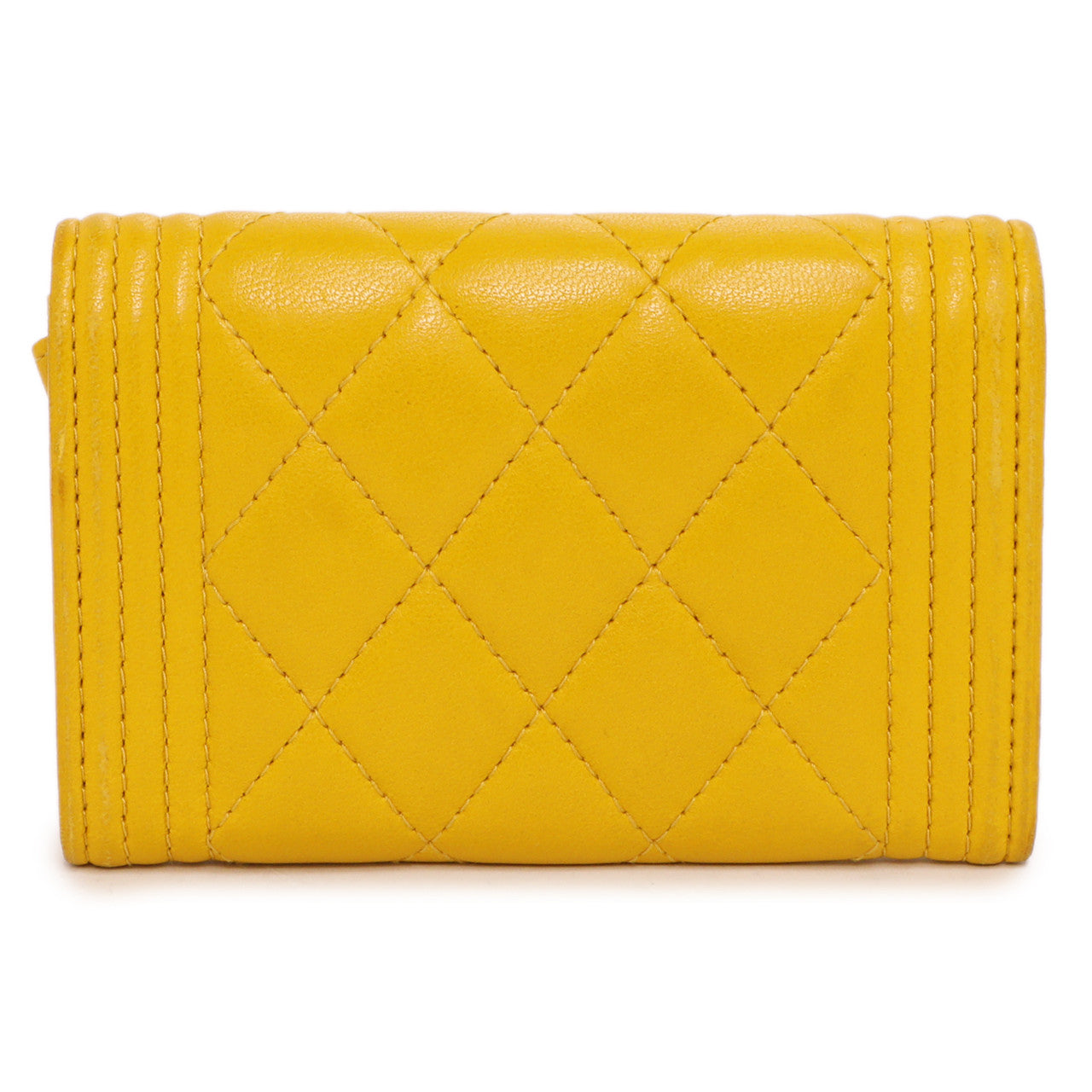 Exclusive Chanel Yellow Quilted Lambskin Boy Flap Card Holder — Side View