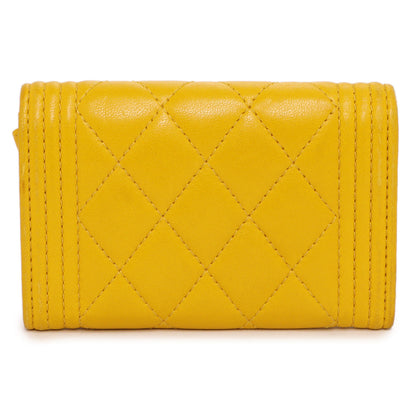 Exclusive Chanel Yellow Quilted Lambskin Boy Flap Card Holder — Side View