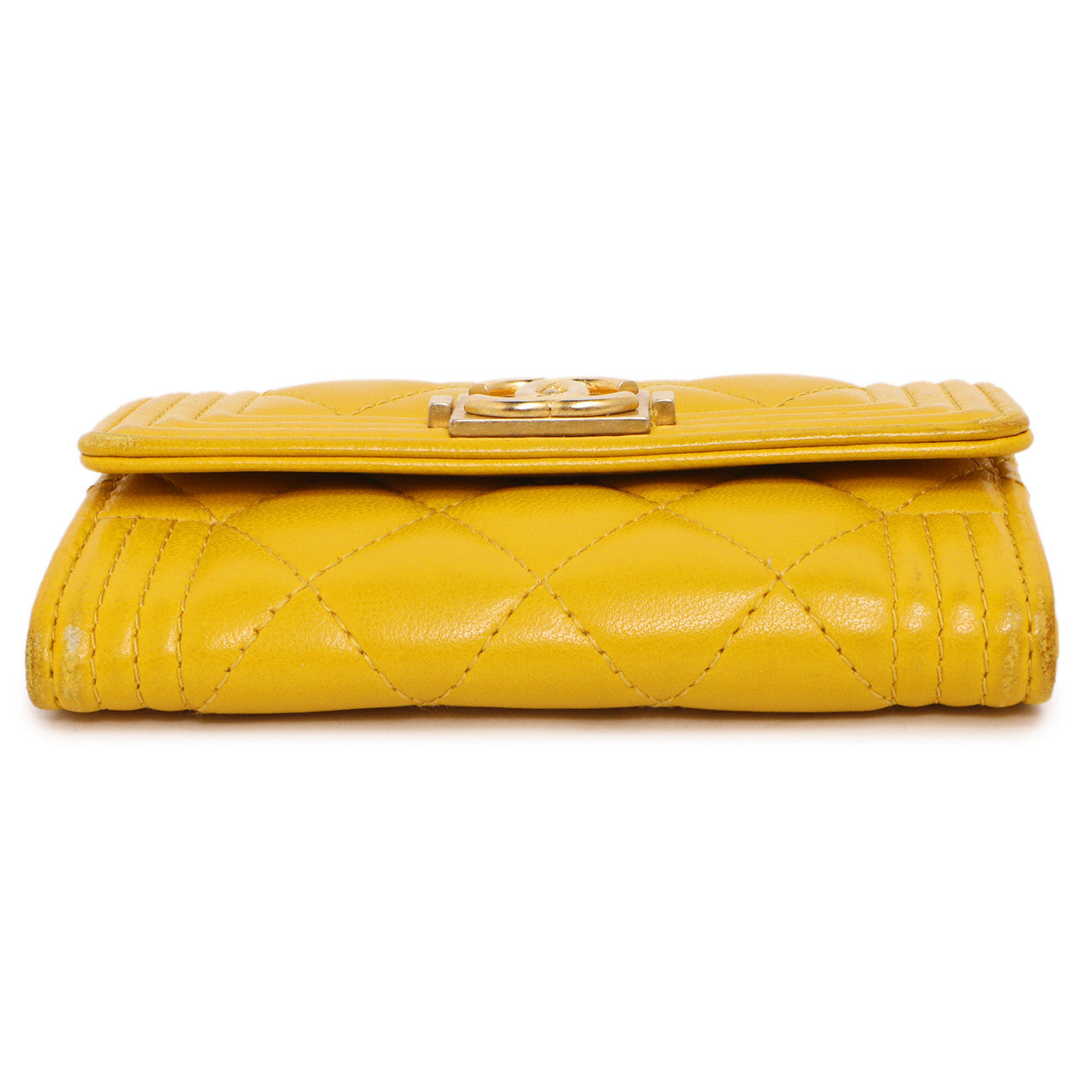 Exclusive Chanel Yellow Quilted Lambskin Boy Flap Card Holder — Back View