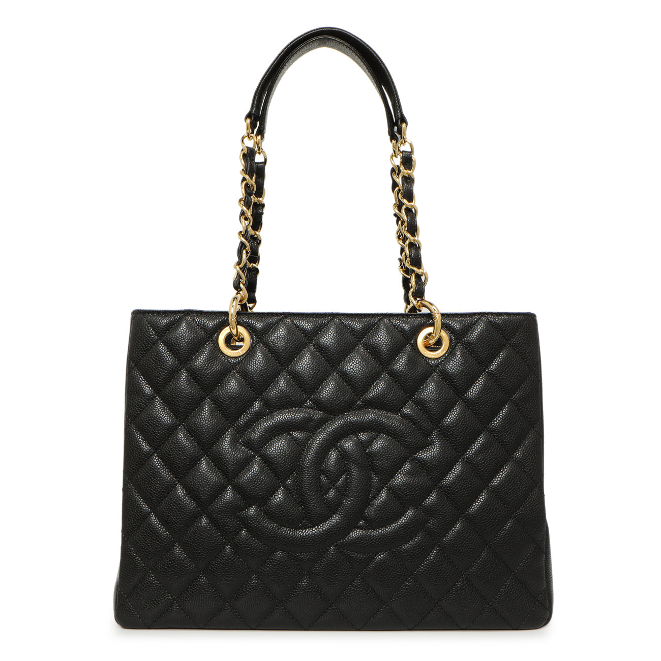 Exclusive Chanel Black Quilted Caviar Grand Shopping Tote GST — Front View