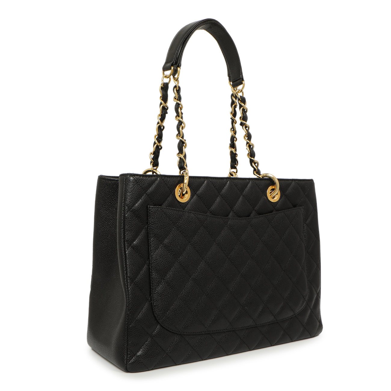 Exclusive Chanel Black Quilted Caviar Grand Shopping Tote GST — Side View