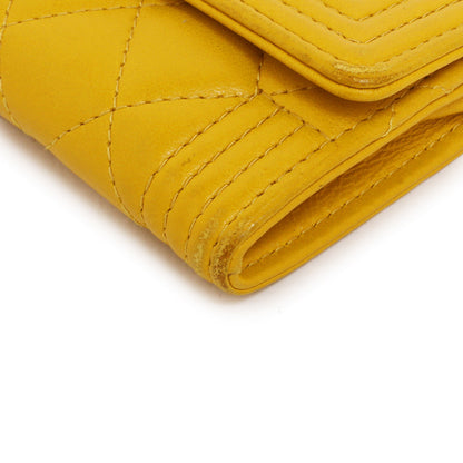 Exclusive Chanel Yellow Quilted Lambskin Boy Flap Card Holder — Detail View