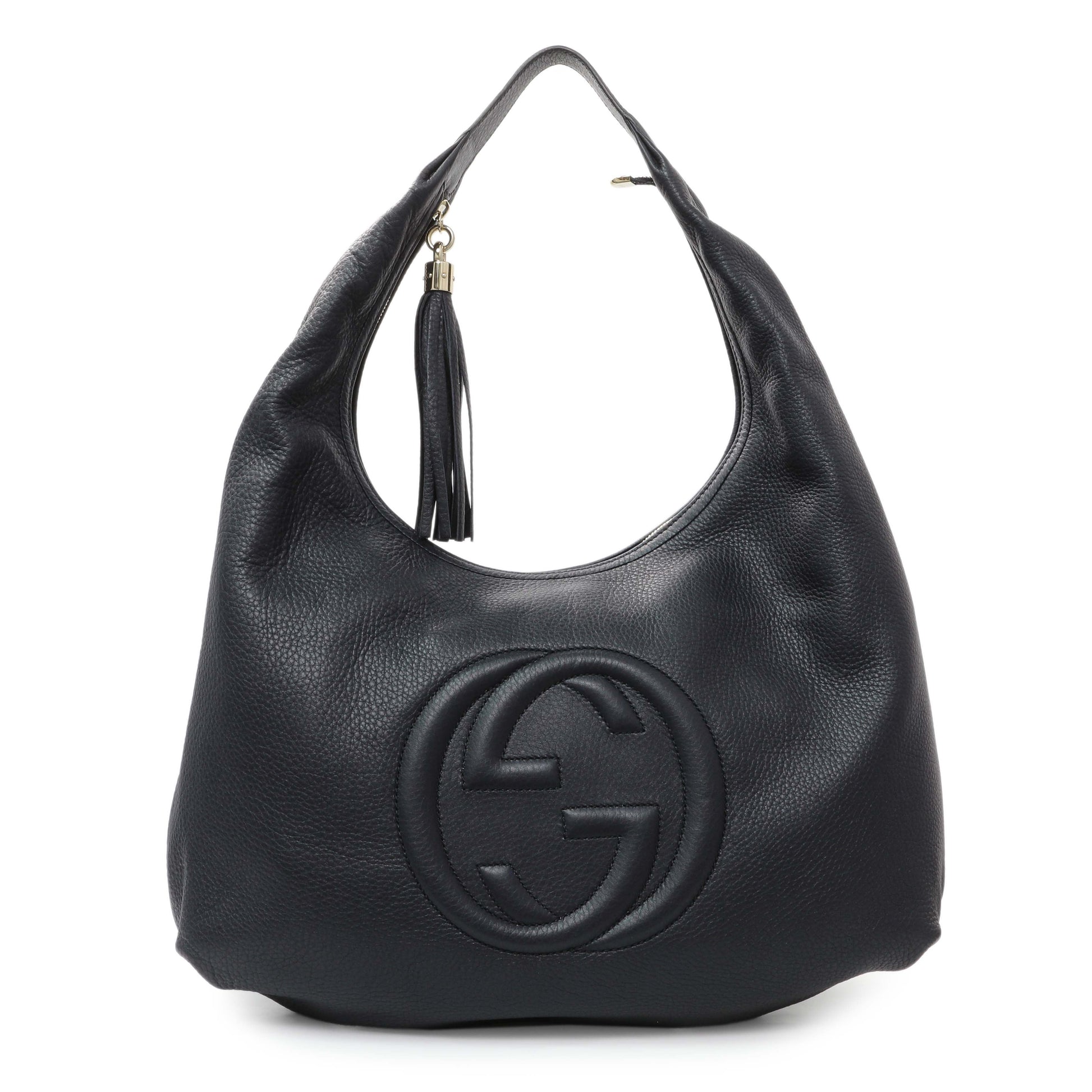 Exclusive Gucci Navy Blue Pebbled Calfskin Soho Hobo — Front View