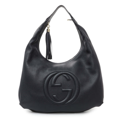 Exclusive Gucci Navy Blue Pebbled Calfskin Soho Hobo — Front View