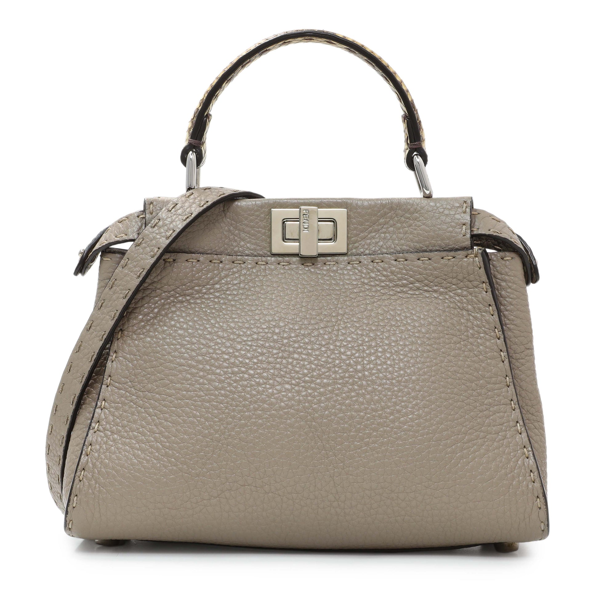 Exclusive Fendi Plaster Cuoio Romano Snakeskin Selleria Mini Peekaboo Iconic Satchel — Front View