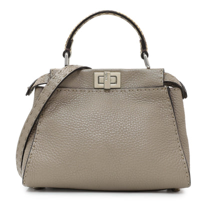 Exclusive Fendi Plaster Cuoio Romano Snakeskin Selleria Mini Peekaboo Iconic Satchel — Front View