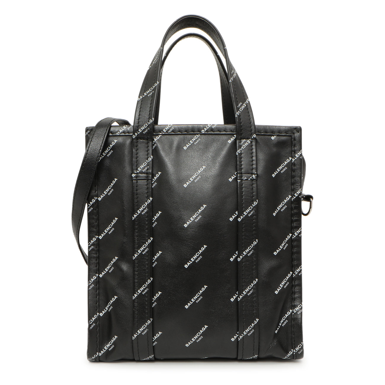 Exclusive Balenciaga Calfskin Allover Logo XS Bazar Shopper Tote — Front View