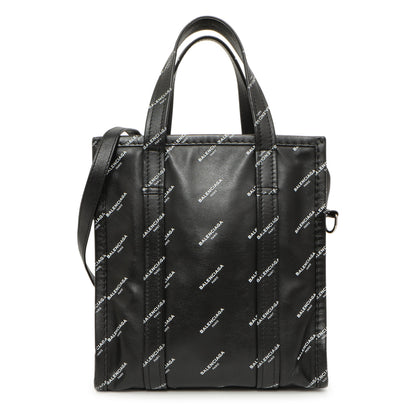Exclusive Balenciaga Calfskin Allover Logo XS Bazar Shopper Tote — Front View