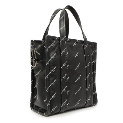 Exclusive Balenciaga Calfskin Allover Logo XS Bazar Shopper Tote — Side View