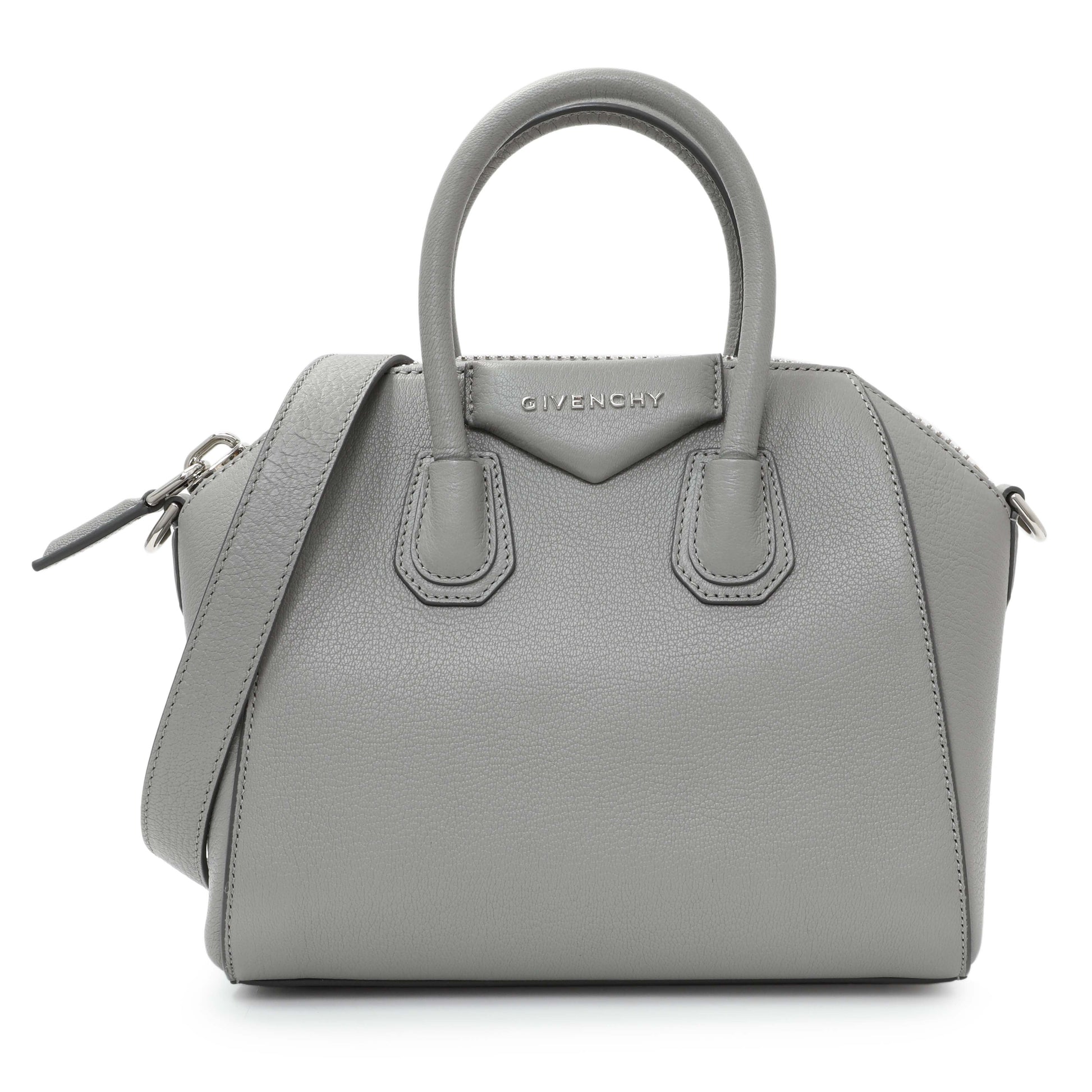 Exclusive Givenchy Grey Sugar Goatskin Mini Antigona — Front View