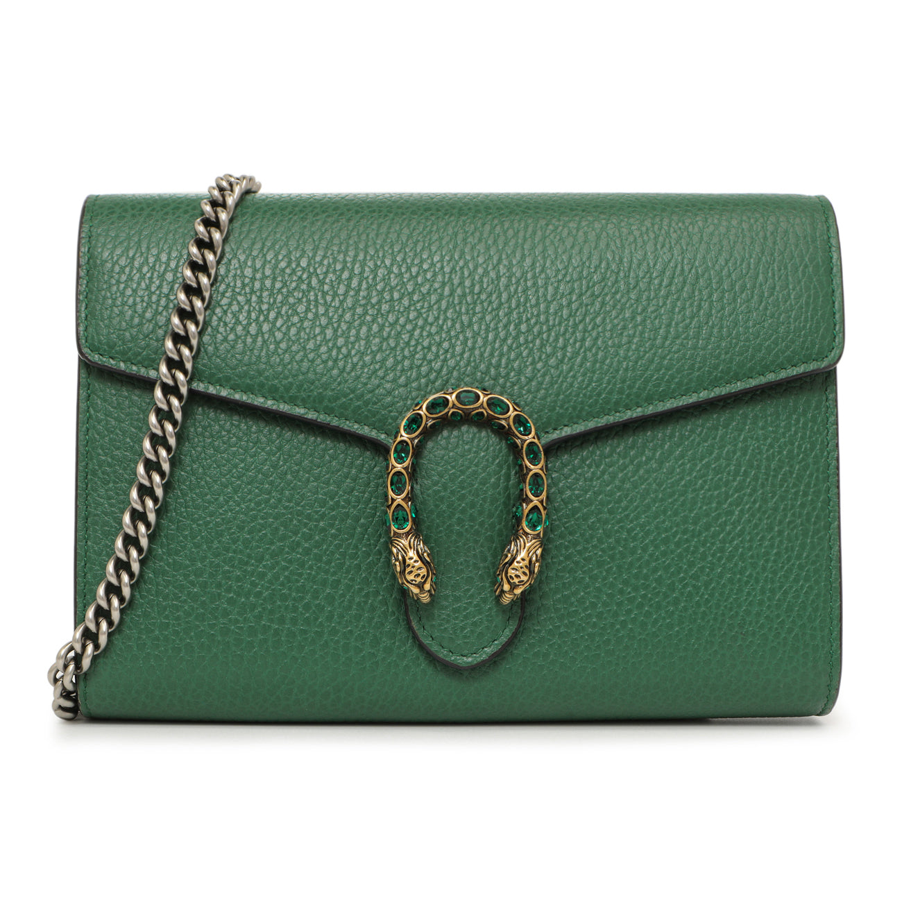 Exclusive Gucci Emerald Calfskin Mini Dionysus Chain Wallet — Front View