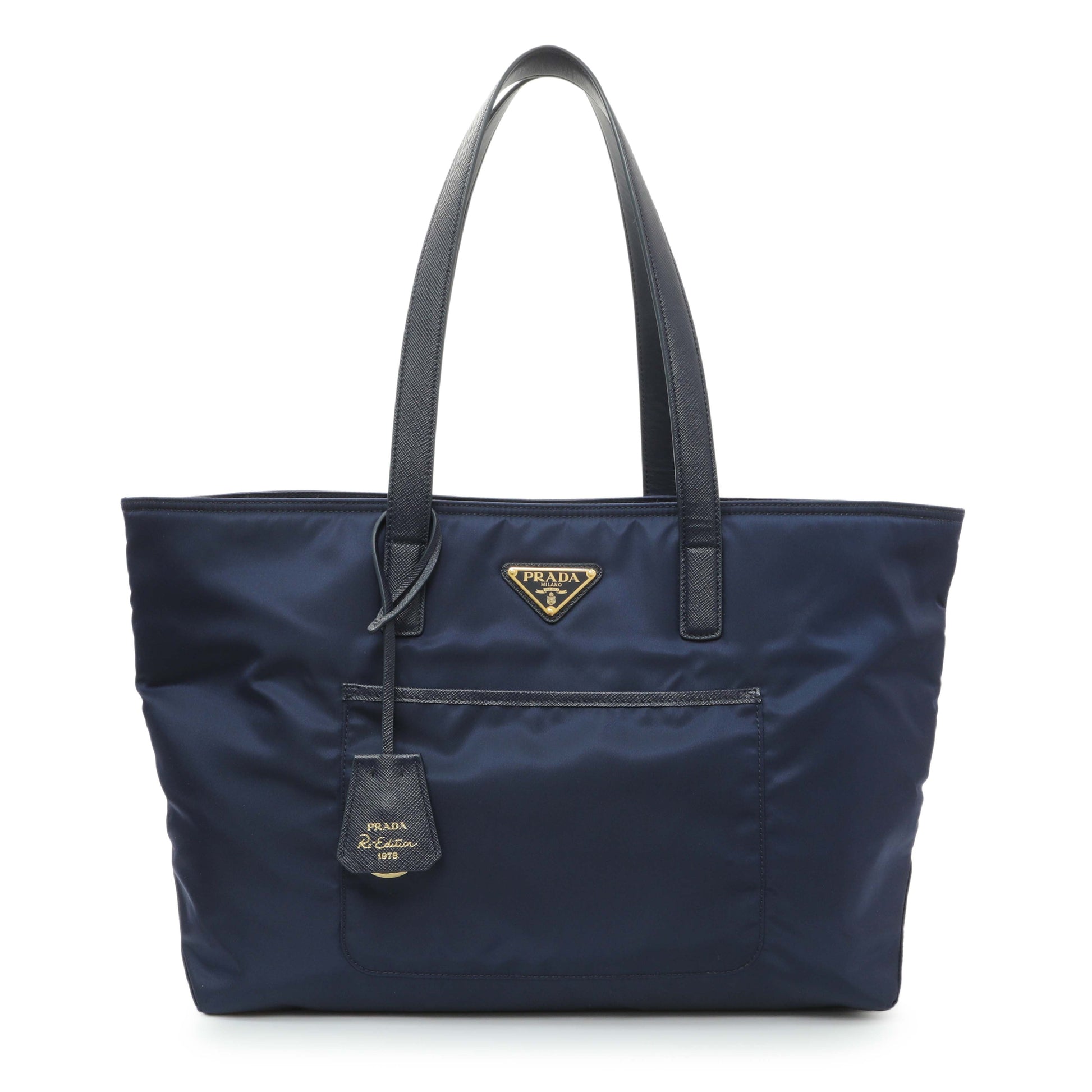Exclusive Prada Blue Re-Nylon Saffiano Re-Edition 1978 Tote — Front View