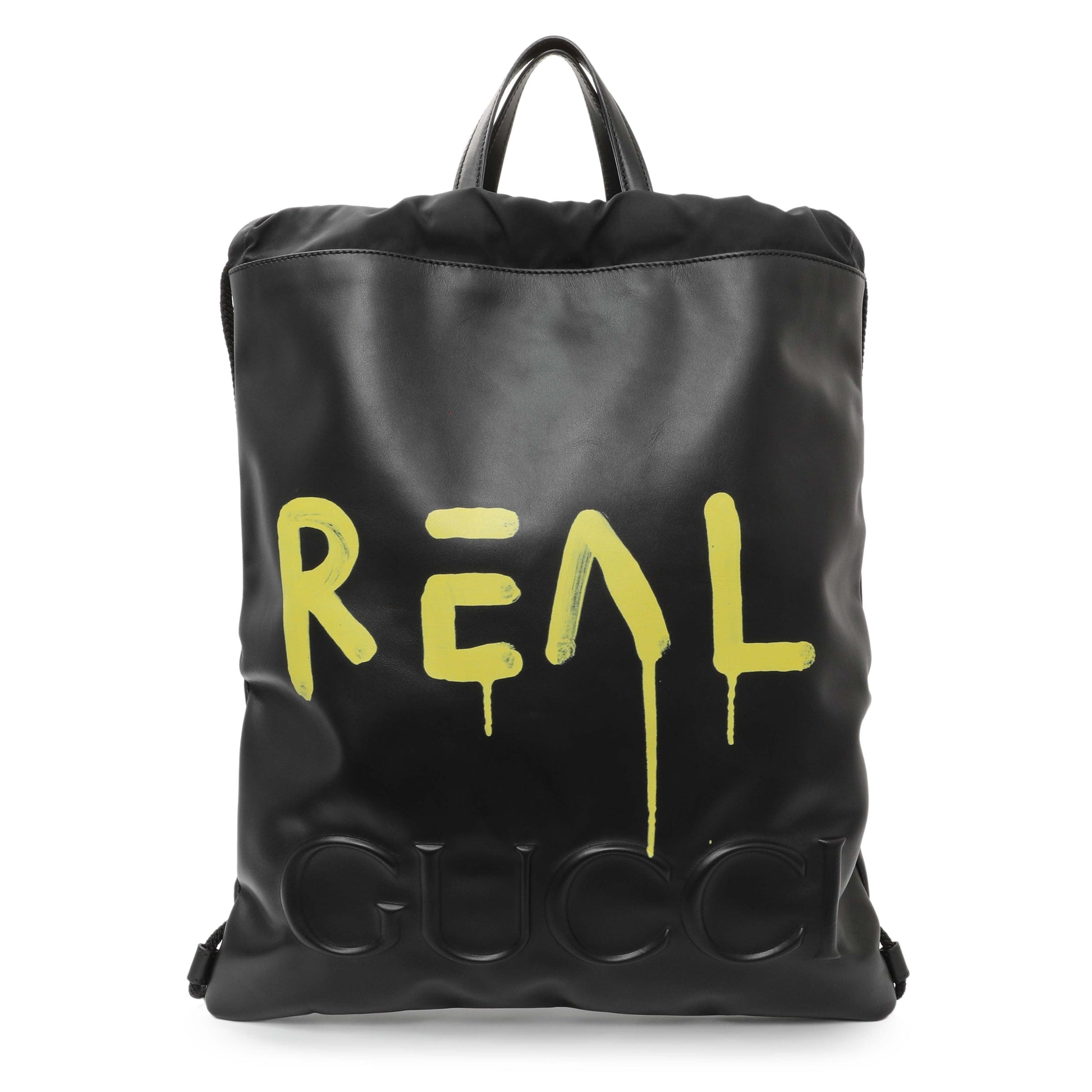 Exclusive Gucci Black Calfskin GucciGhost Drawstring Backpack — Front View