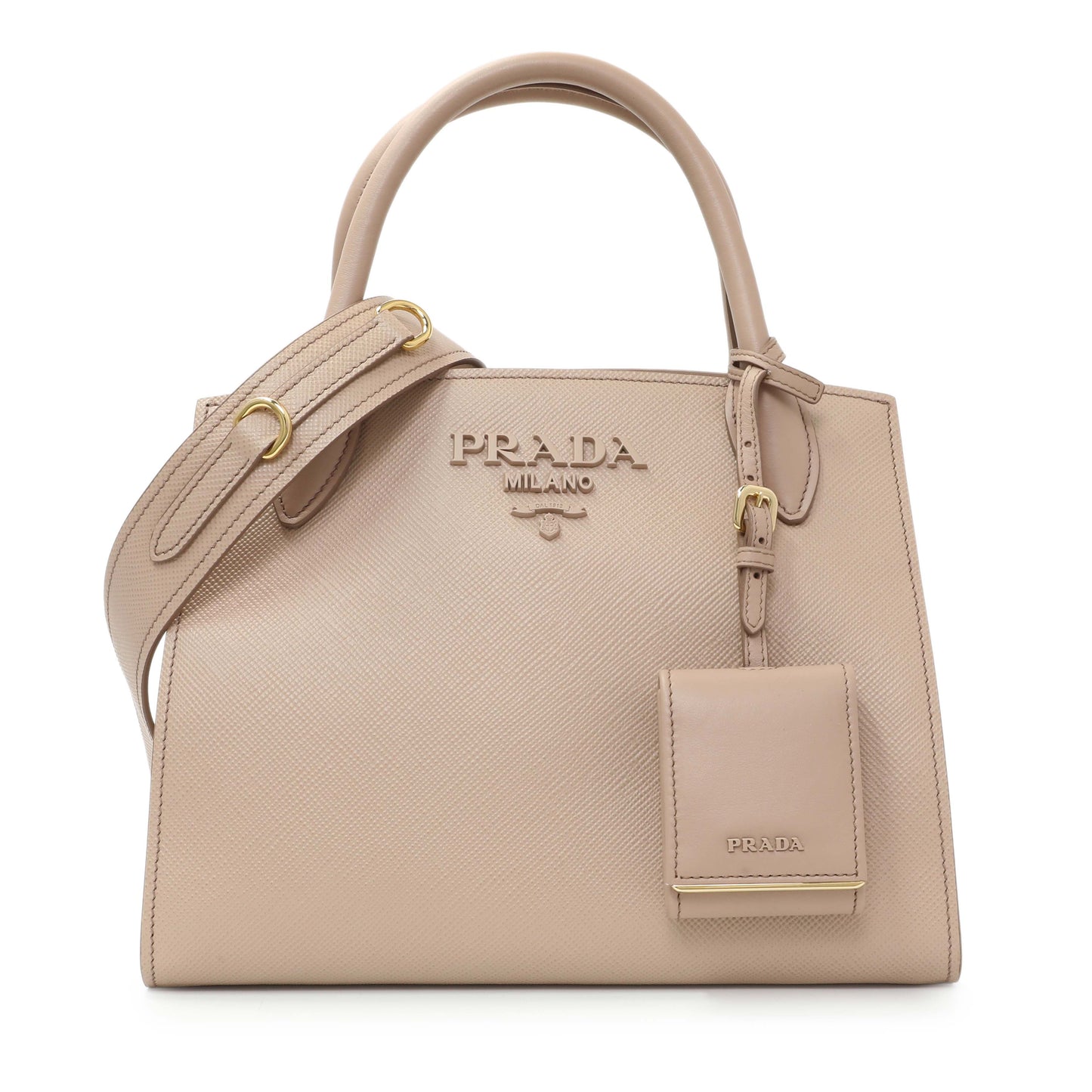 Exclusive Prada Saffiano Cipria Cuir Calfskin Small Monochrome Top Handle Tote — Front View
