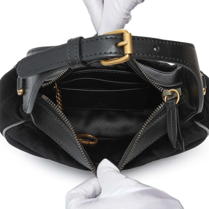 Exclusive Gucci Black Velvet Matelasse Double G Studs Marmont Half Moon Hobo — Top View