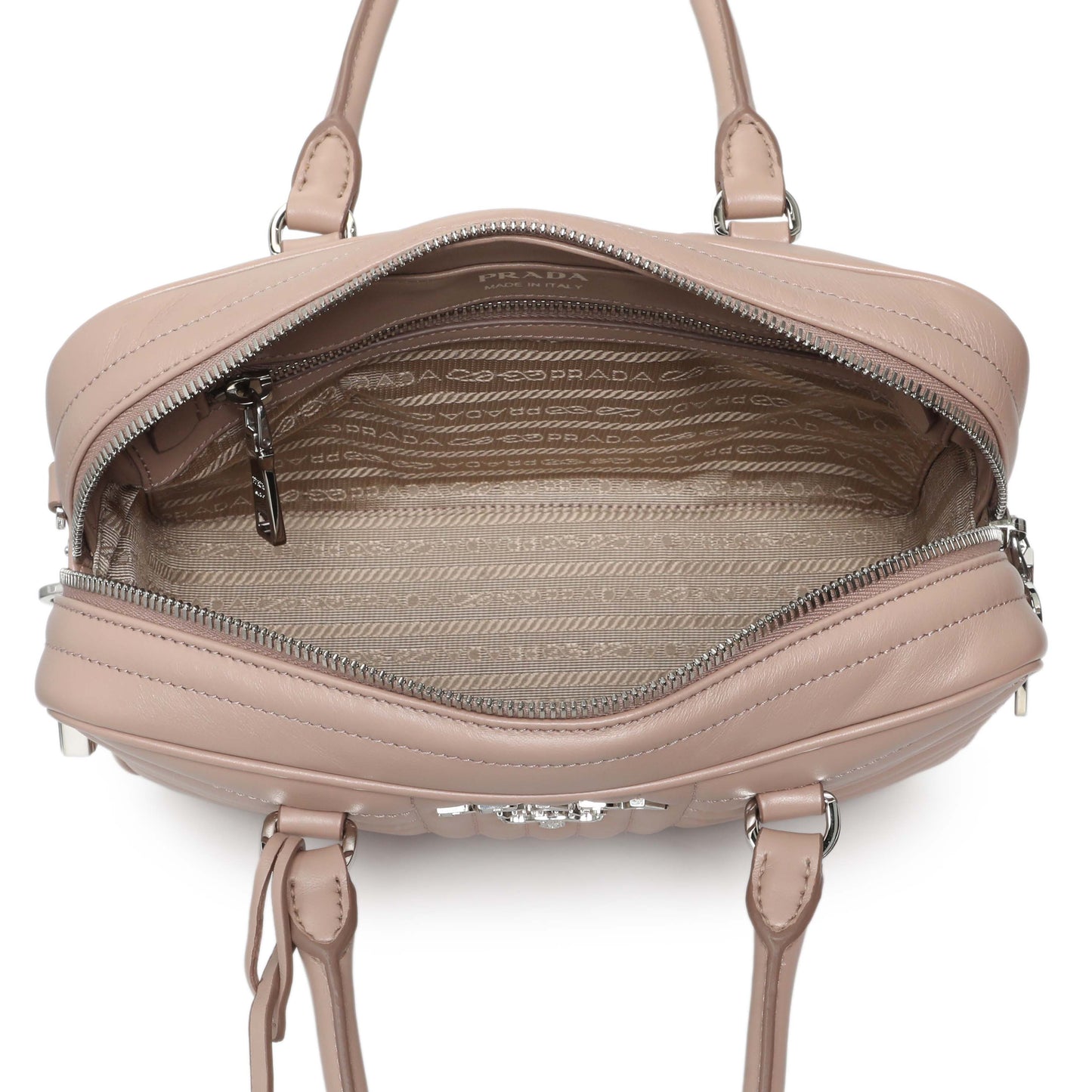 Exclusive Prada Cipria Soft Calfskin Impunture Diagramme Top Handle Crossbody Bag — Top View