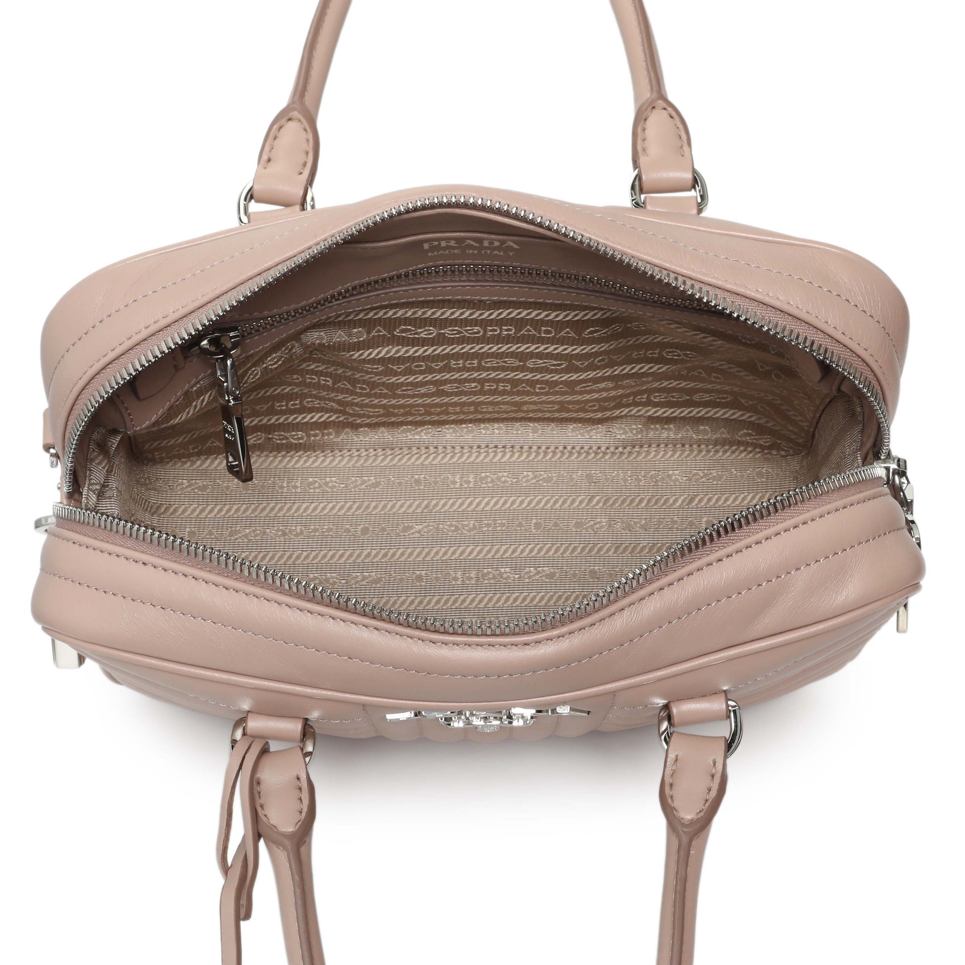 Exclusive Prada Cipria Soft Calfskin Impunture Diagramme Top Handle Crossbody Bag — Top View