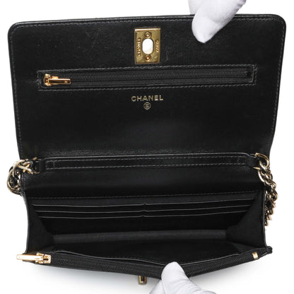 Exclusive Chanel Black Quilted Shiny Lambskin Golden Links Wallet on Chain — Alternate View 8