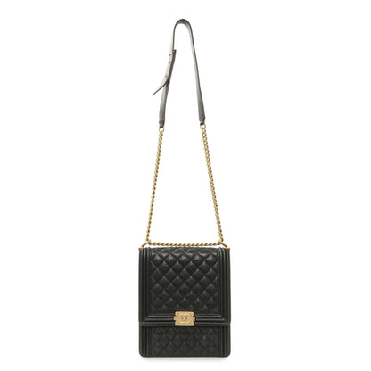 Exclusive Chanel Black Quilted Caviar North South Boy Flap — Front View