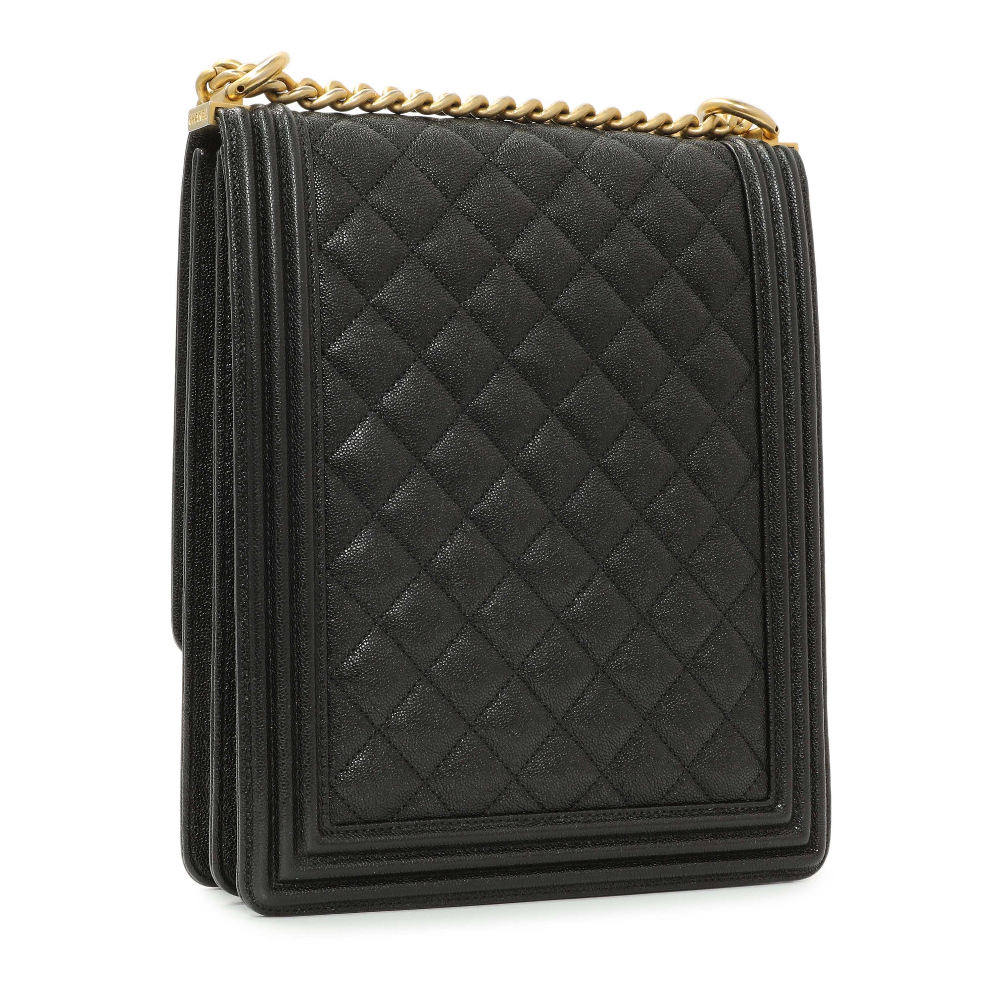 Exclusive Chanel Black Quilted Caviar North South Boy Flap — Back View