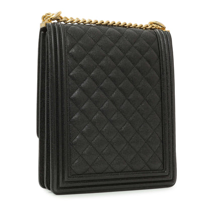 Exclusive Chanel Black Quilted Caviar North South Boy Flap — Back View