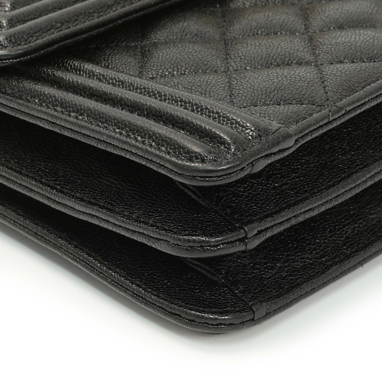 Exclusive Chanel Black Quilted Caviar North South Boy Flap — Detail View