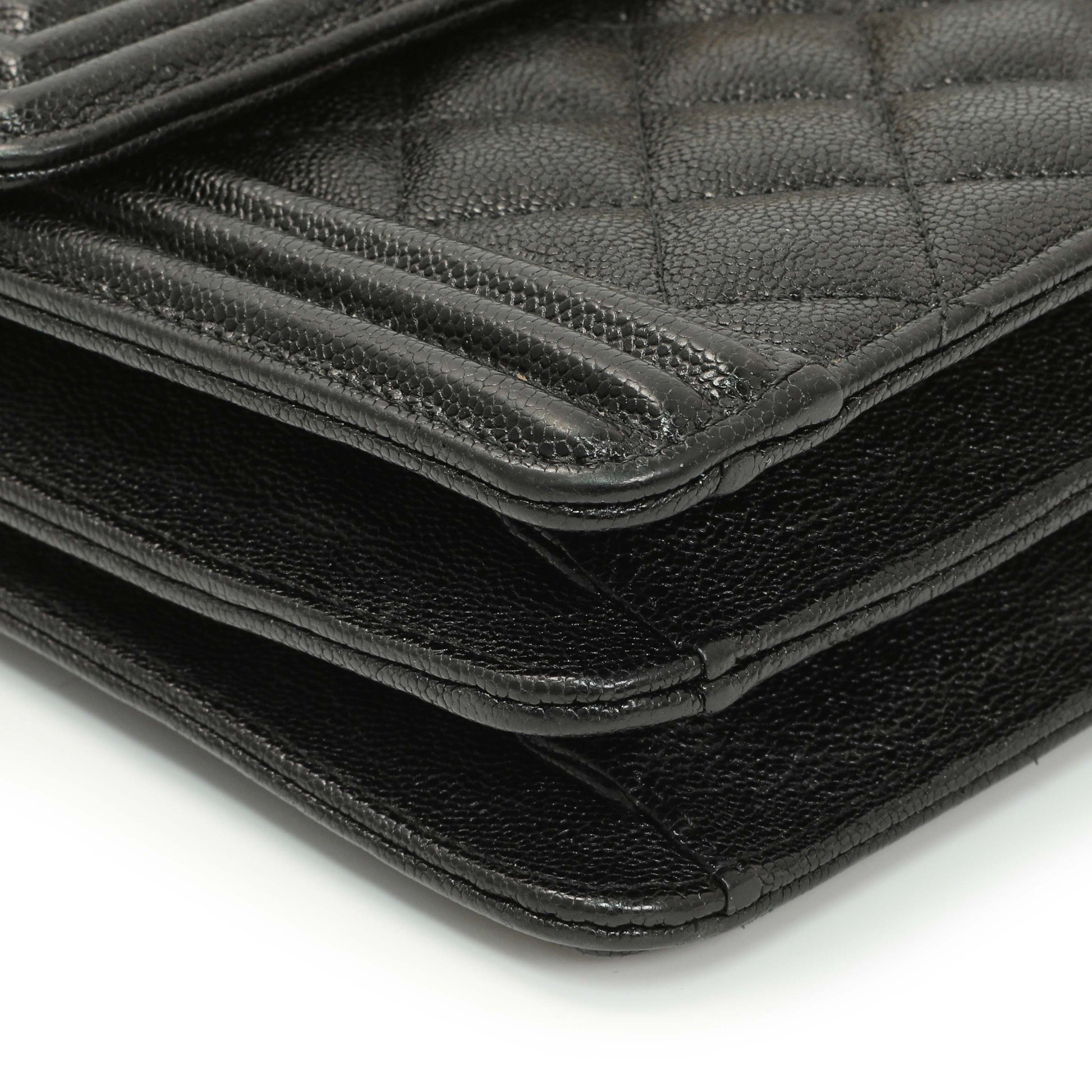 Exclusive Chanel Black Quilted Caviar North South Boy Flap — Detail View