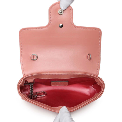 Exclusive Gucci Blush Moire Fabric Mini GG Marmont Crystal Chain Belt Bag — Top View