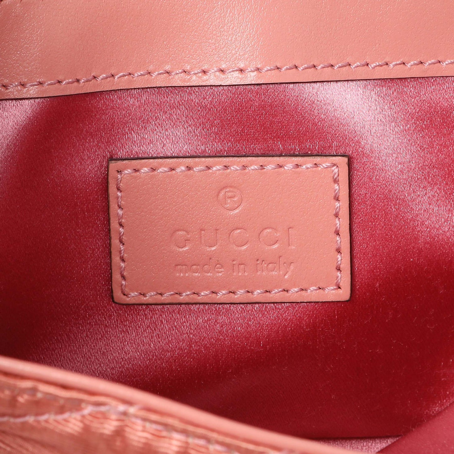 Exclusive Gucci Blush Moire Fabric Mini GG Marmont Crystal Chain Belt Bag — Detail View