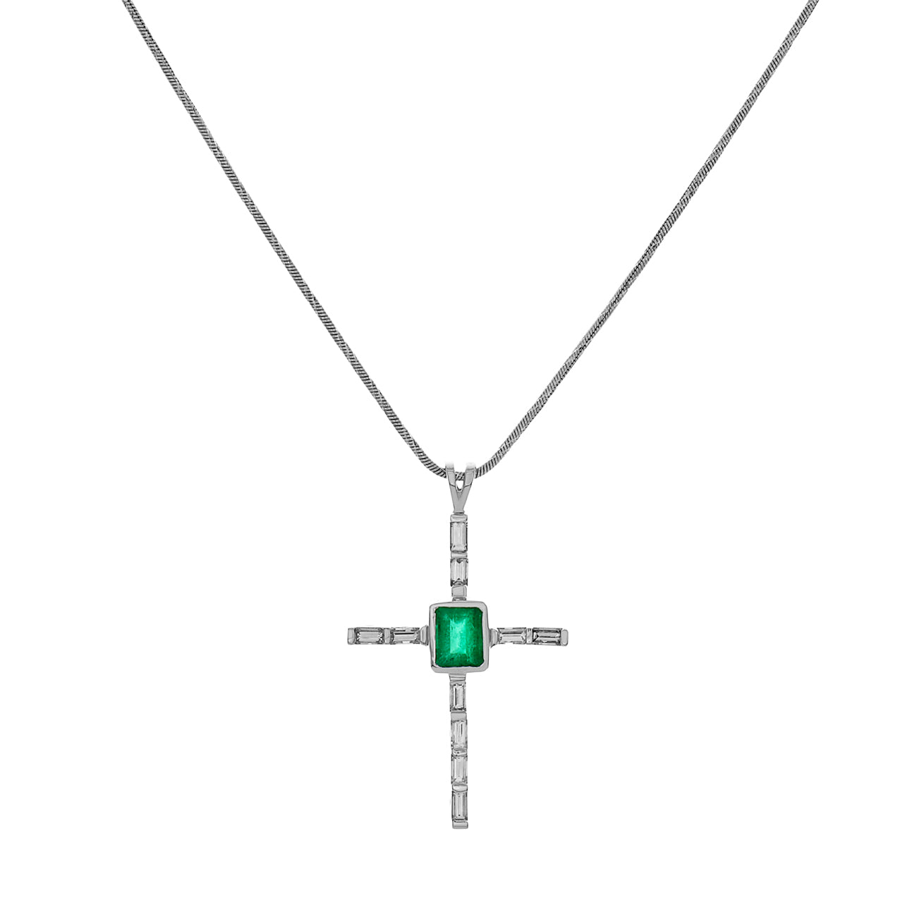 Exclusive 18K White Gold 1.05 Carat Emerald Diamond Cross — Front View