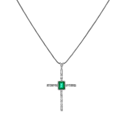 Exclusive 18K White Gold 1.05 Carat Emerald Diamond Cross — Front View