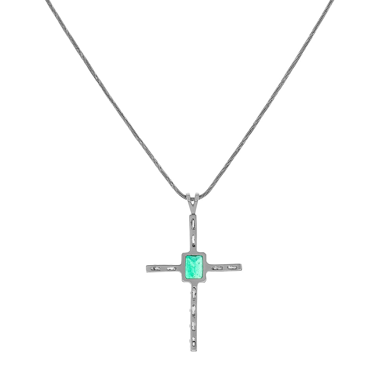 Exclusive 18K White Gold 1.05 Carat Emerald Diamond Cross — Side View